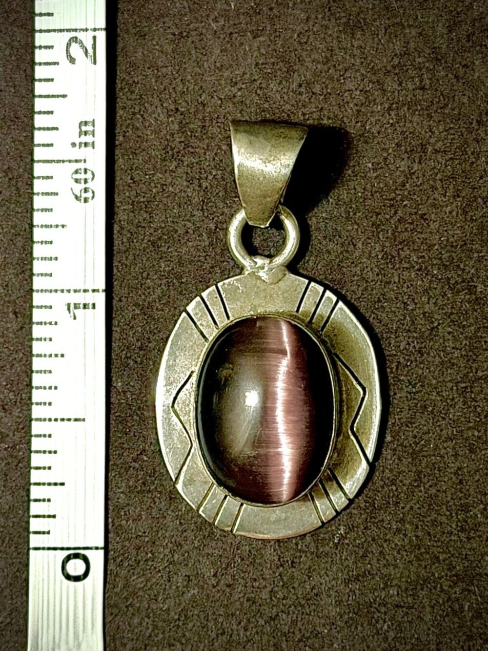 Sterling Silver Purple Fiber Optic Cat's Eye Pendant 925 Stamped